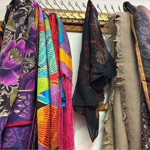 Floral and Geometric Patterned Silk Scarves -note:the solid brown scarf-NOT silk